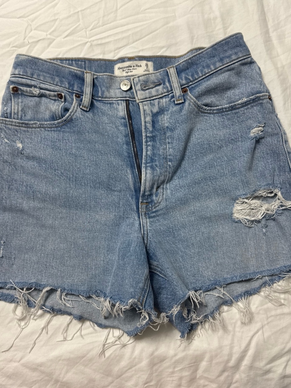 Abercrombie & Fitch Light Wash Distressed Denim Cutoff Shorts
